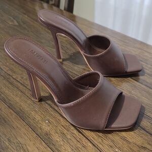 Forever 21 Brown Leather Heeled Mules